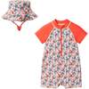 Infant Boys Short Sleeve Swim Romper W/ Hat, Orange Lobster - Rompers - 1 - thumbnail
