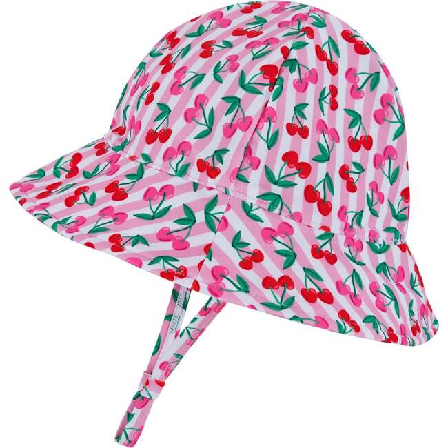 Infant Girls Long Sleeve Rashguard, Cherry Stripe with Hat - Rash Guards - 3