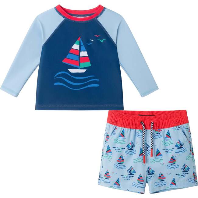 Infant Boys Long Sleeve Rashguard Set, Navy Sailboat