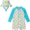 Infant Boys Long Sleeve Swim Romper, Lime Gator with Hat - Rompers - 1 - thumbnail