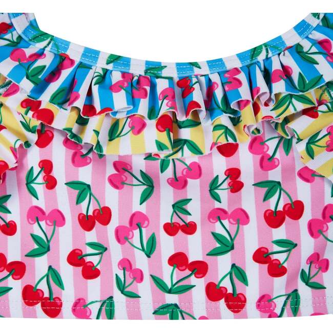 Infant Girls Ruffle Bikini W/ Headband, Cherry Stripe - Two Pieces - 4