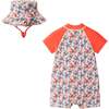 Infant Boys Short Sleeve Swim Romper W/ Hat, Orange Lobster - Rompers - 2 - thumbnail