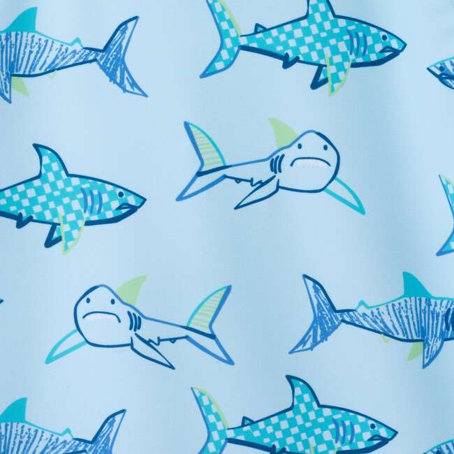 Infant Boys Swim Romper W/ Hat, Aqua Shark - Rompers - 4