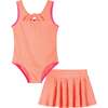 Girls Terry One-Piece Swimsuit, Coral with Matching Skirt - Mixed Apparel Set - 1 - thumbnail
