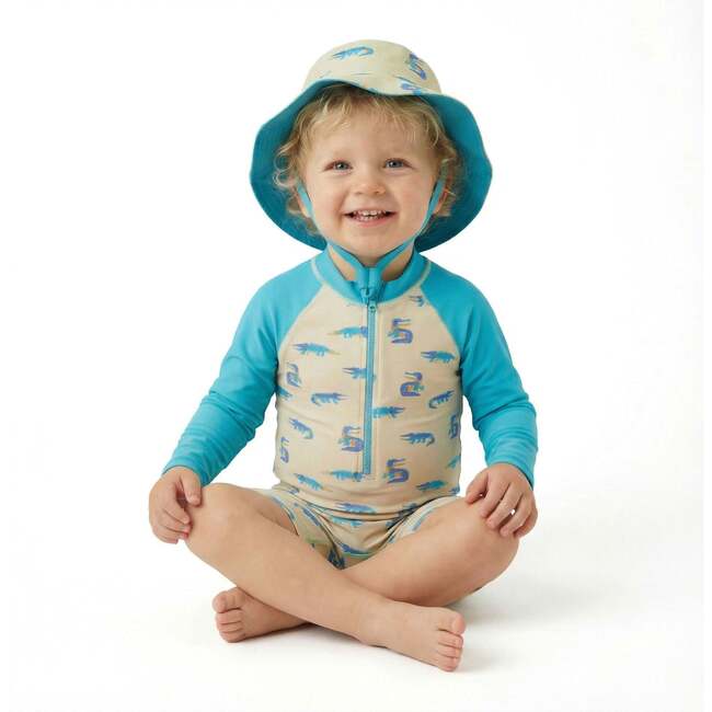 Infant Boys Long Sleeve Swim Romper,  Lime Gator with Hat