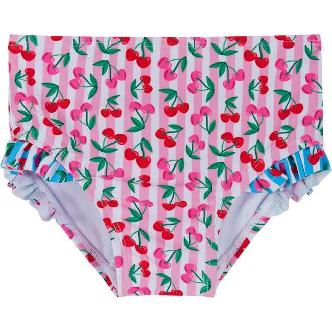 Infant Girls Ruffle Bikini W/ Headband, Cherry Stripe - Two Pieces - 6