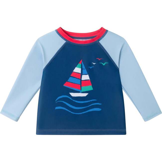 Infant Boys Long Sleeve Rashguard Set, Navy Sailboat - Mixed Apparel Set - 3