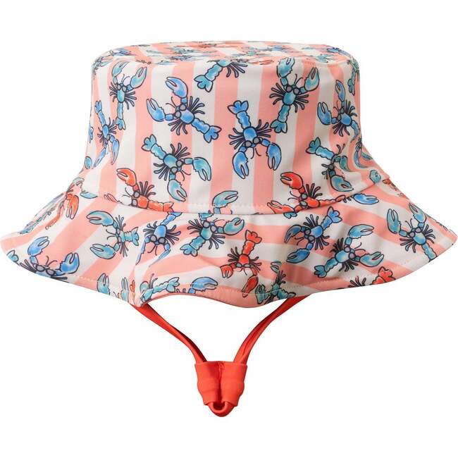 Infant Boys Short Sleeve Swim Romper W/ Hat, Orange Lobster - Rompers - 3