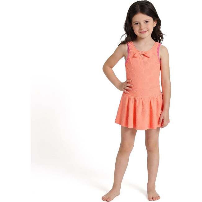 Girls Terry One-Piece Swimsuit,  Coral with Matching Skirt