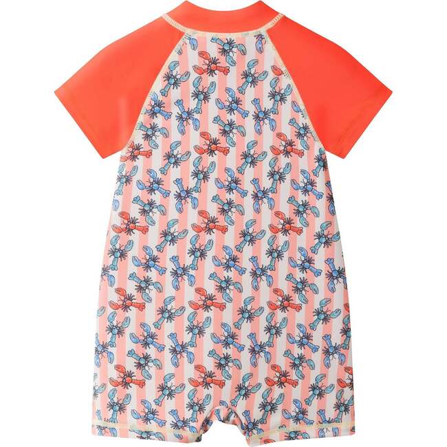 Infant Boys Short Sleeve Swim Romper W/ Hat, Orange Lobster - Rompers - 5