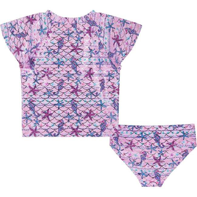 Girls Short Sleeve Rashguard Set,  Seahorse & Starfish