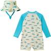 Infant Boys Long Sleeve Swim Romper, Lime Gator with Hat - Rompers - 4 - thumbnail
