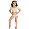 Girls Yellow Stripe Puff Sleeve Tankini Set With Headband, Pink Bow - Mixed Apparel Set - 3 - thumbnail
