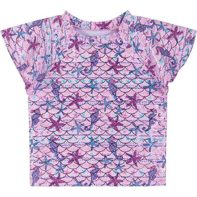 Girls Short Sleeve Rashguard Set,  Seahorse & Starfish