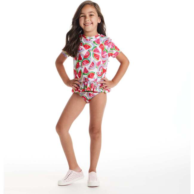 Girls Short Sleeve Rashguard Set,  Watermelon & Rainbows