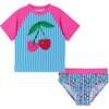 Girls Short Sleeve Rashguard Set,  Cherry Stripe - Rash Guards - 1 - thumbnail
