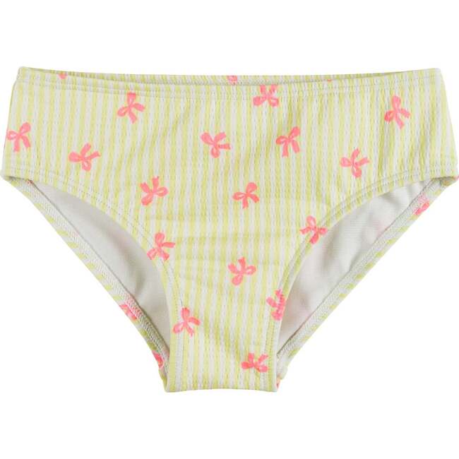 Girls Yellow Stripe Puff Sleeve Tankini Set With Headband, Pink Bow - Mixed Apparel Set - 5