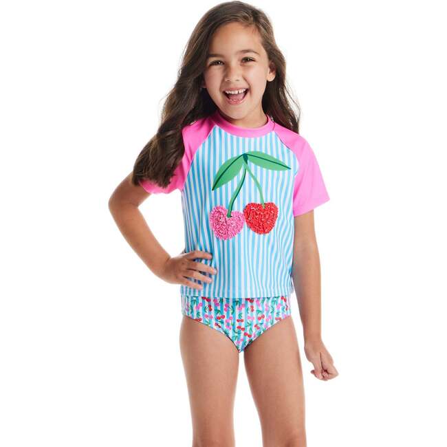 Girls Short Sleeve Rashguard Set,  Cherry Stripe