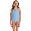Tween Girls Terry One-Piece Swimsuit,  Blue Daisy - One Pieces - 2