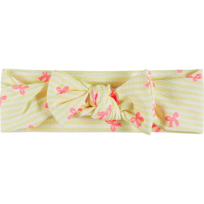 Girls Yellow Stripe Puff Sleeve Tankini Set With Headband, Pink Bow - Mixed Apparel Set - 6