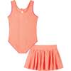 Girls Terry One-Piece Swimsuit, Coral with Matching Skirt - Mixed Apparel Set - 5 - thumbnail