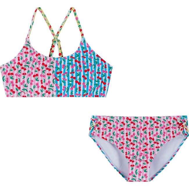 Tween Girls Strappy Bikini, Cherry Stripe