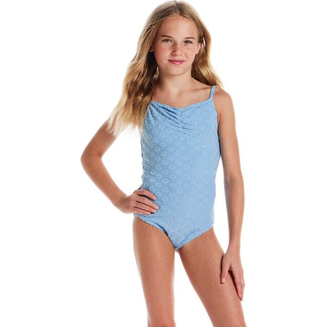 Tween Girls Terry One-Piece Swimsuit,  Blue Daisy - One Pieces - 4