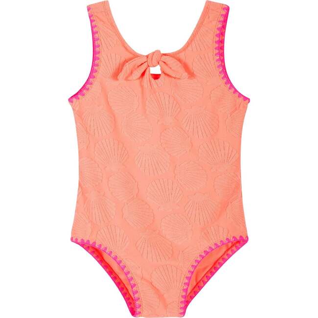 Girls Terry One-Piece Swimsuit, Coral with Matching Skirt - Mixed Apparel Set - 7