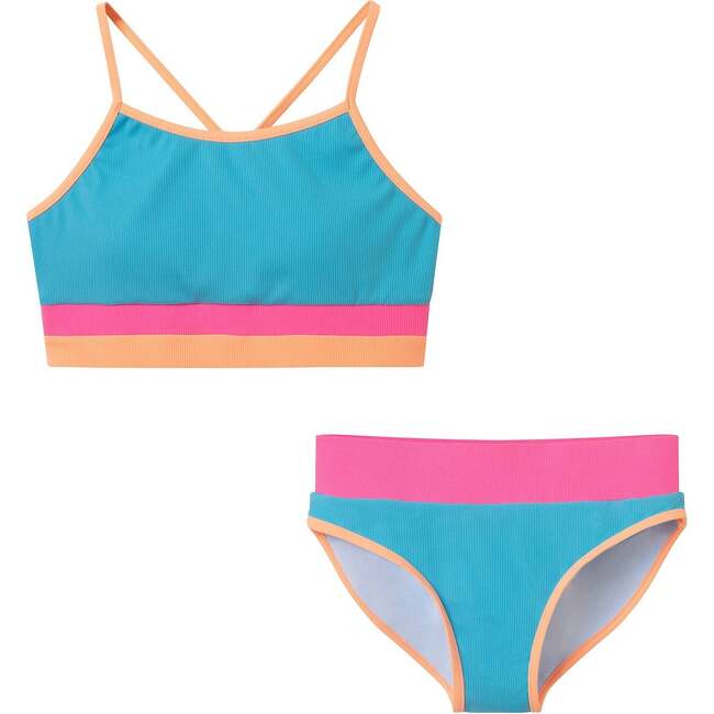 Tween Girls Rib Colorblock Bikini, Blue