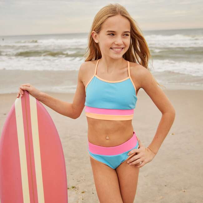 Tween Girls Rib Colorblock Bikini, Blue