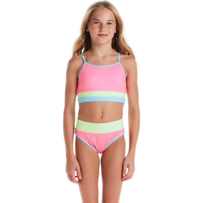 Tween Girls Rib Bikini, Pink Colorblock