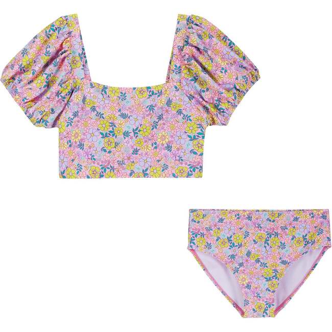 Tween Girls Puff Sleeve Bikini, Floral Print