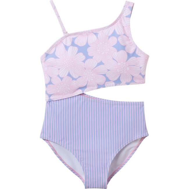 Tween Girls One-Piece Swimsuit, Floral Stripe