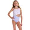 Tween Girls One-Piece Swimsuit, Floral Stripe - One Pieces - 2 - thumbnail