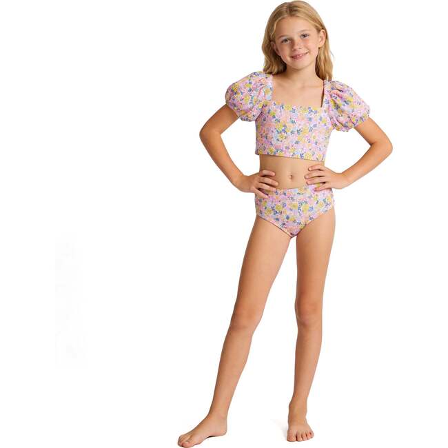 Tween Girls Puff Sleeve Bikini, Floral Print