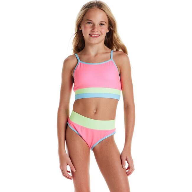 Tween Girls Rib Bikini,  Pink Colorblock - One Pieces - 5