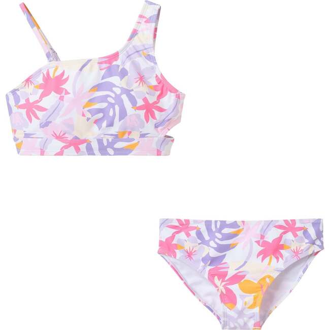 Tween Girls Asymmetrical Bikini, Palm Print
