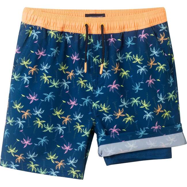 Tween Boys Comfort-Stretch Lined Boardshort, Navy Palm