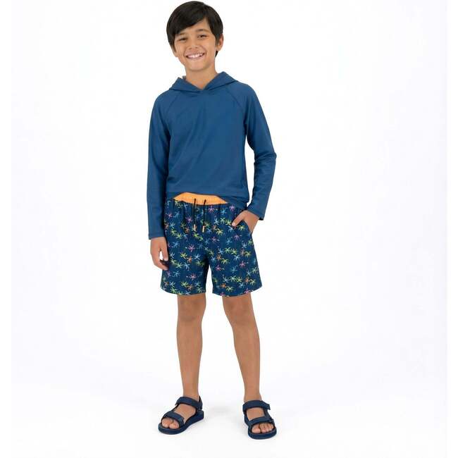 Tween Boys Comfort-Stretch Lined Boardshort, Navy Palm