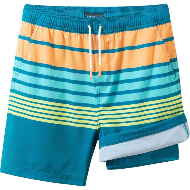 Tween Boys Comfort-Stretch Lined, Aqua & Orange Stripe