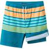 Tween Boys Comfort-Stretch Lined, Aqua & Orange Stripe - Shorts - 1 - thumbnail