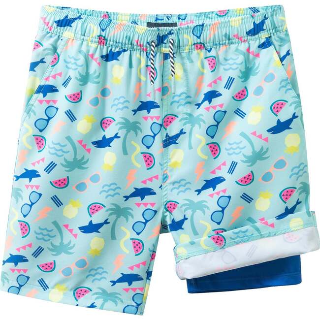 Tween Boys (8-14 Years) Comfort-Stretch Lined Boardshort, Beach Icon