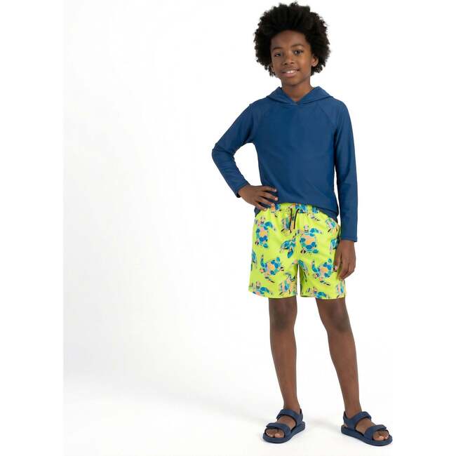 Tween Boys Comfort-Stretch Lined Boardshort, Lime Turtle