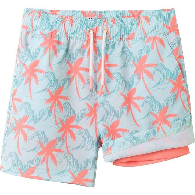 Tween Boys (8-18 Years) Comfort-Stretch Lined Boardshort, Palm Tree