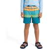 Tween Boys Comfort-Stretch Lined, Aqua & Orange Stripe - Shorts - 2