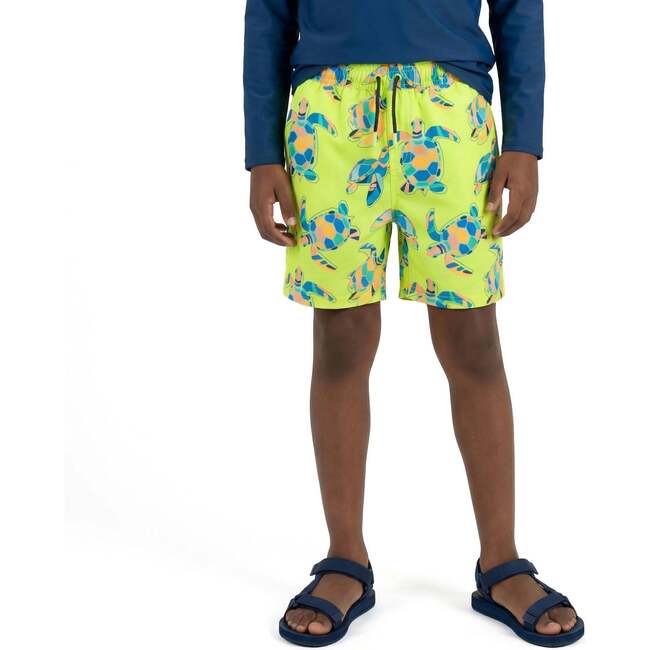 Tween Boys Comfort-Stretch Lined Boardshort, Lime Turtle - Shorts - 3