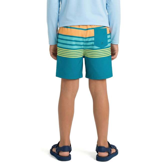 Tween Boys Comfort-Stretch Lined, Aqua & Orange Stripe - Shorts - 3