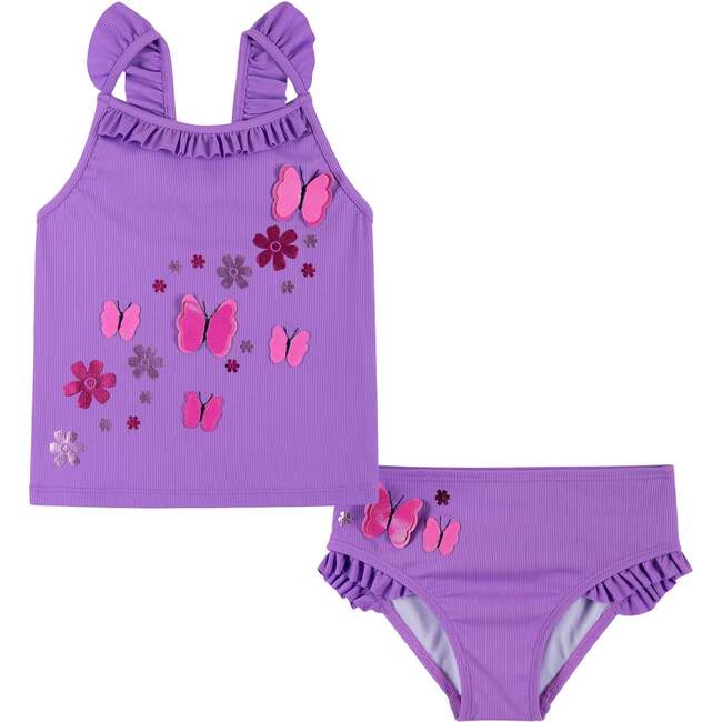 Girls Ruffle Tankini Set,  Purple Butterfly Sparkle