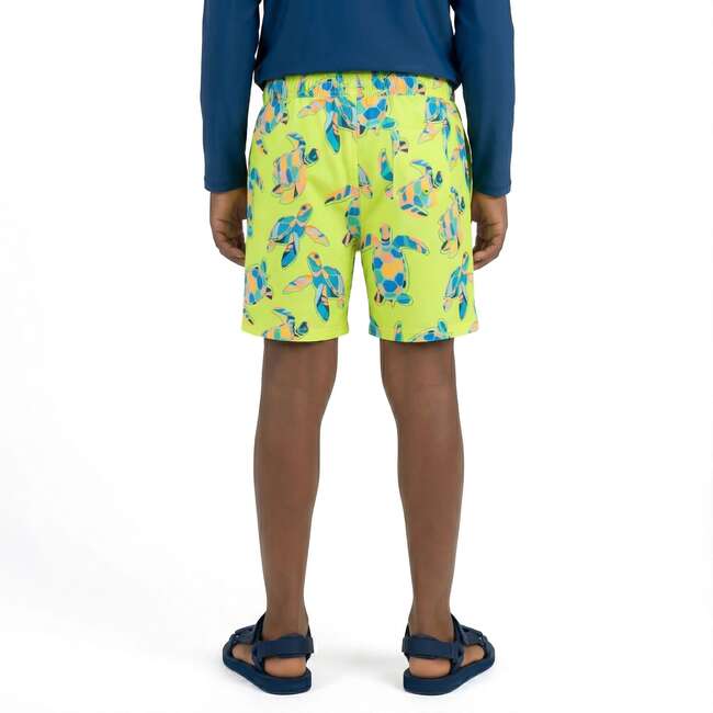 Tween Boys Comfort-Stretch Lined Boardshort, Lime Turtle - Shorts - 4