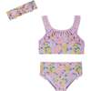 Girls Ruffle Bikini W/ Headband, Floral Print - Mixed Apparel Set - 1 - thumbnail